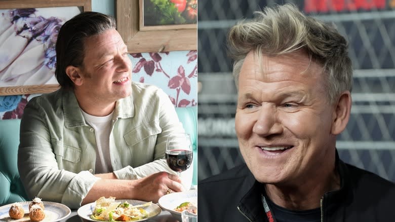 Jamie Oliver and Gordon Ramsay split image 