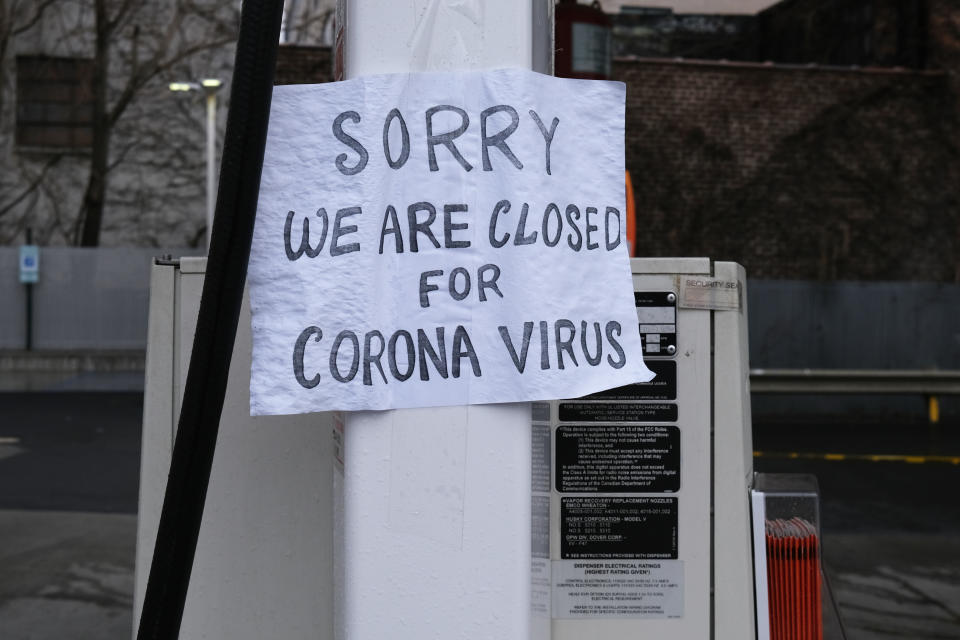 NEW YORK, NEW YORK - APRIL 03: A sign at a gas station alerts customers that a business in Queens, which has one of the highest infection rates of coronavirus in the nation, is closed on April 03, 2020 in New York City. Hospitals in New York City, the nation's current epicenter of the COVID-19 outbreak, are facing shortages of beds, ventilators and protective equipment for medical staff. Currently, over 100, 000 New Yorkers have tested positive for COVID-19. (Photo by Spencer Platt/Getty Images)