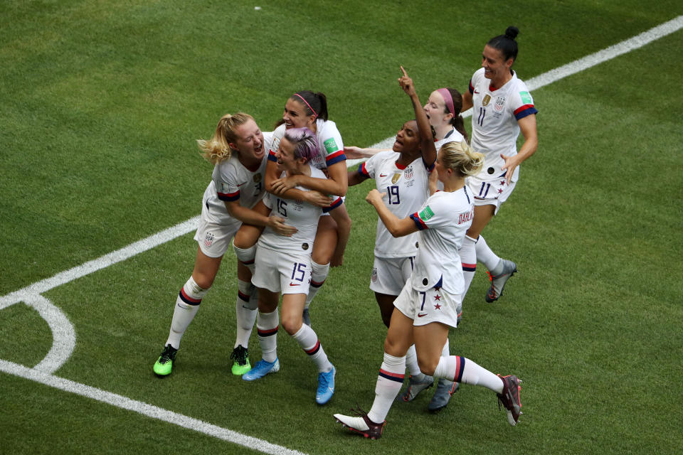 Megan Rapinoe celebrates after scoring her team's first goal. (Credit: Getty Images) 