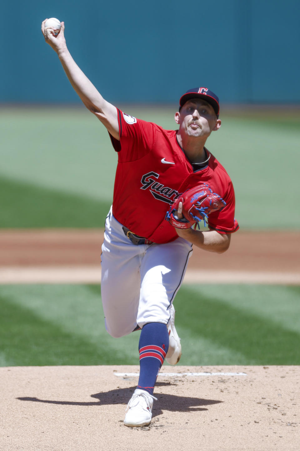 Cleveland Guardians pitcher Tanner Bibee delivers against the Detroit Tigers during the first inning of a baseball game, Wednesday, May 8, 2024, in Cleveland. (AP Photo/Ron Schwane)