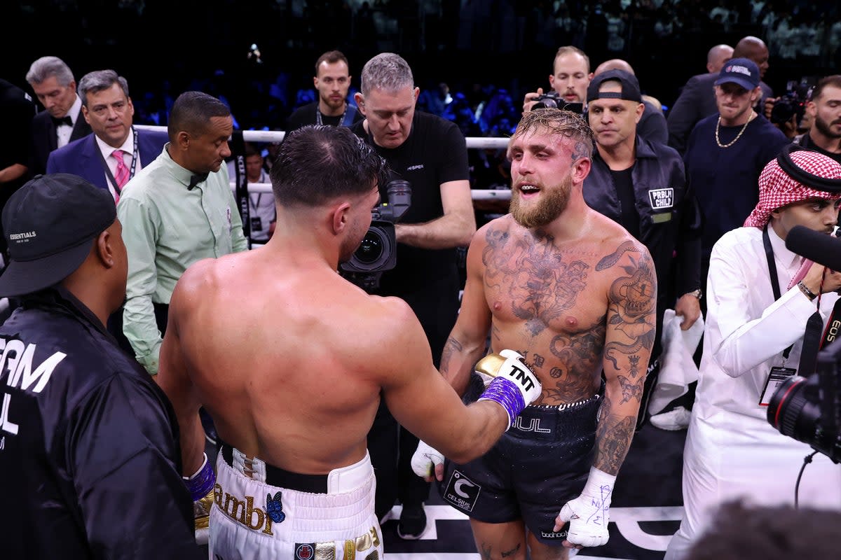 Tommy Fury and Jake Paul greet one another after the fight (Getty Images)