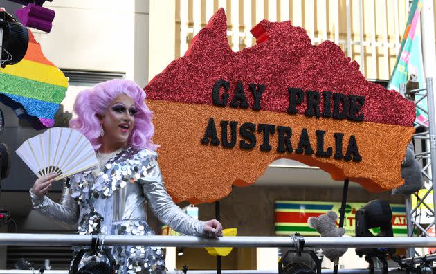Participants prepare before in Hyde Park ahead of the 2020 Sydney Gay & Lesbian Mardi Gras Parade on February 29, 2020 in Sydney, Australia. 