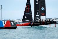 Sailing - America's Cup finals - Hamilton, Bermuda - June 24, 2017 - Oracle Team USA crosses finish line to beat Emirates Team New Zealand in race six of America's Cup finals. REUTERS/Mike Segar