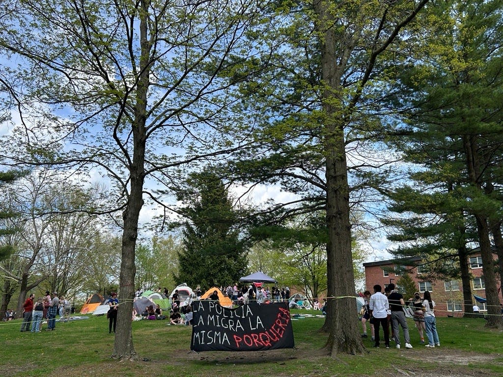 Students at SUNY New Paltz gathered on campus Wednesday, May 1, 2024 to protest the Israel-Hamas war.