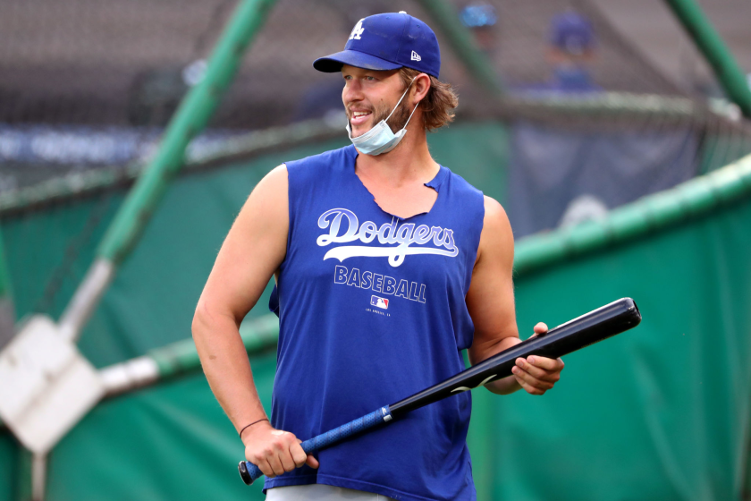 SEATTLE, WASHINGTON - AUGUST 19: Clayton Kershaw #22 of the Los Angeles Dodgers looks on during batting practice.