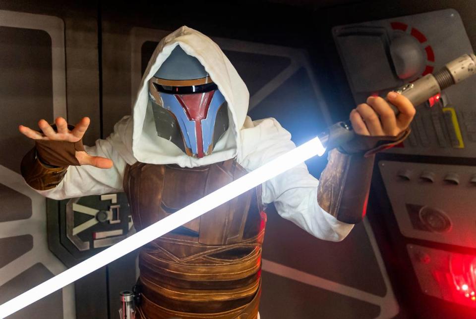 Johan Warden, 39, cosplays as Revan from Star Wars during Florida Supercon 2023 at the Miami Beach Convention Center on Saturday, July 1, 2023, in Miami Beach, Fla.