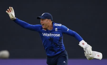 File photo: Britain Cricket - England v Pakistan - Fifth One Day International - SSE SWALEC, Cardiff, Wales - 4/9/16 England's Jonny Bairstow celebrates the run out of Pakistan's Mohammad Nawaz Action Images via Reuters / Paul Childs