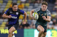 Australia's James O'Connor makes a run during the Rugby Championship test match between the Pumas and the Wallabies in Townsville, Australia, Saturday, Sept. 25, 2021. (AP Photo/Tertius Pickard)