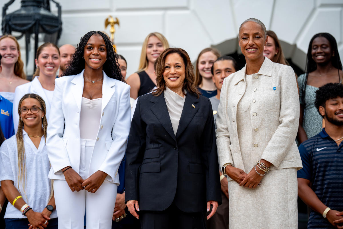 VP Kamala Harris celebrates NCAA athletes, coaches in first public