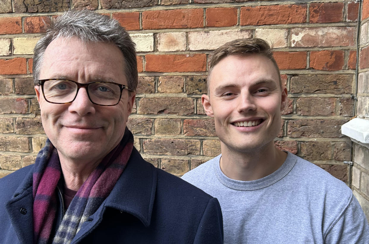 Long Lost Family's Nicky Campbell with Liam Pitts who was reunited with his aunt. (ITV)