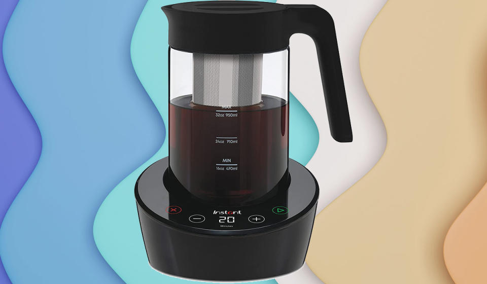 Instant Cold Brew maker over a squiggle background