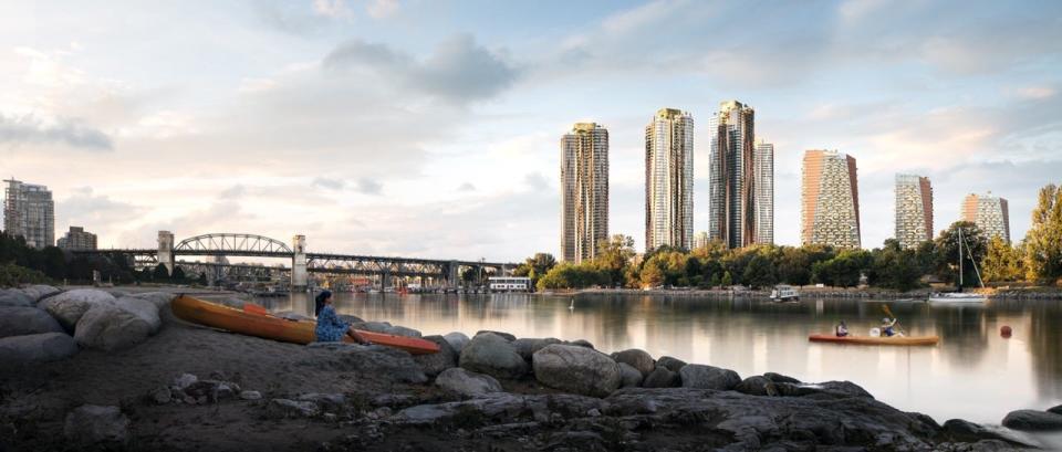 View of the Sen̓áḵw development across the city's False Creek