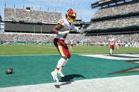 Wide receiver Terry McLaurin #17 of the Washington Redskins celebrates his touchdown reception against the Philadelphia Eagles during the second quarter at Lincoln Financial Field on September 8, 2019 in Philadelphia, Pennsylvania. (Photo by Patrick Smith/Getty Images)