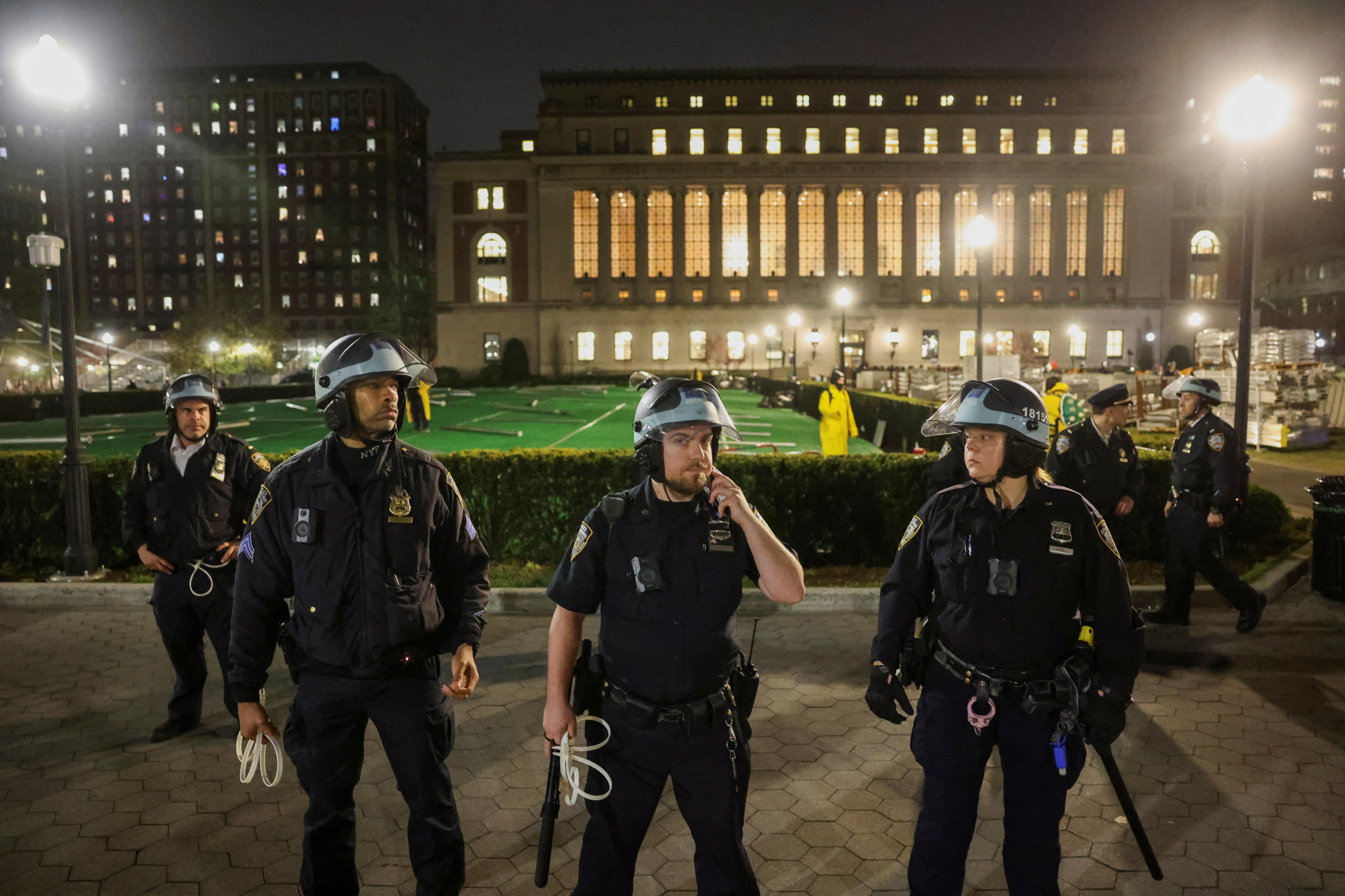 Police stand guard at Columbia University.