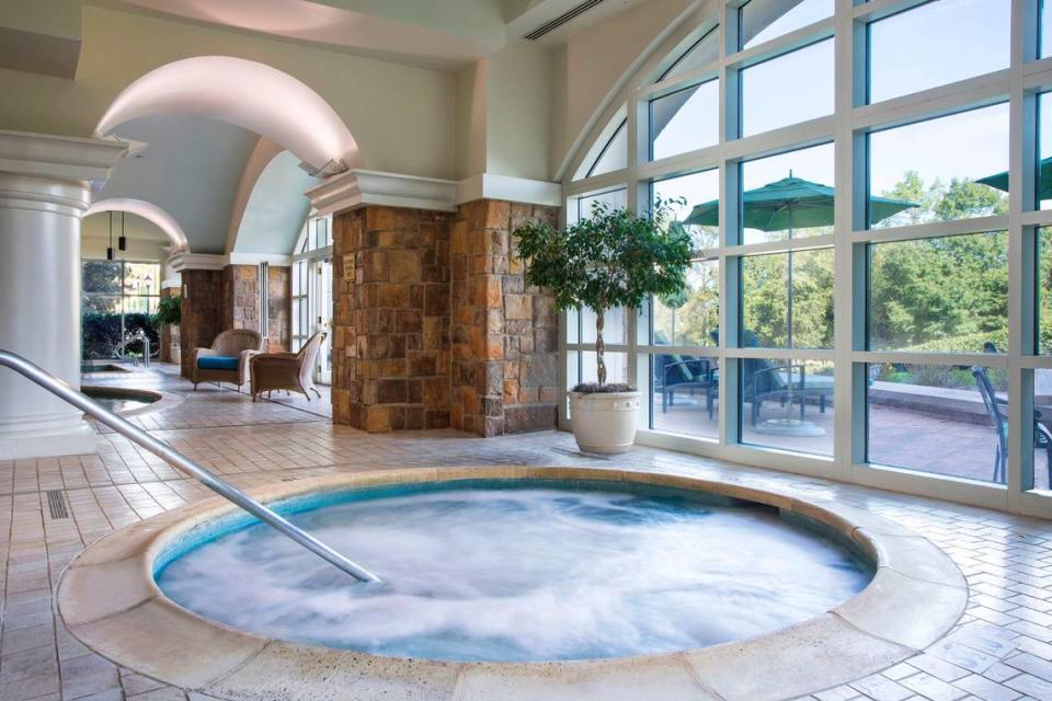 The Spa at Ballantyne’s whirlpool and indoor pool are available for spa guests, and the outdoor pool can be used every day other than Saturday, when it’s reserved for hotel guests.