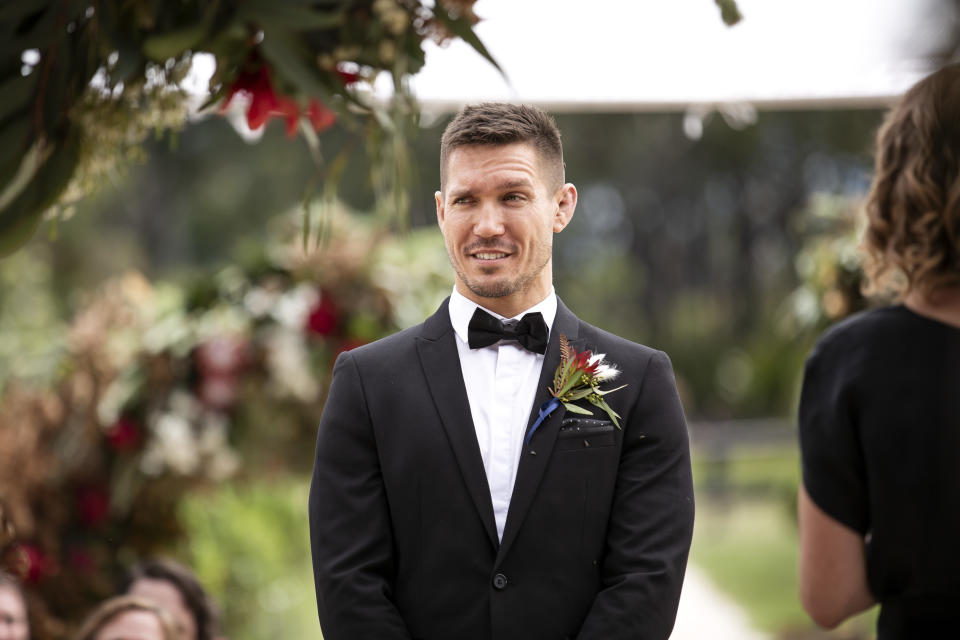 Married At First Sight Drew waiting for his bride at the top of the alter