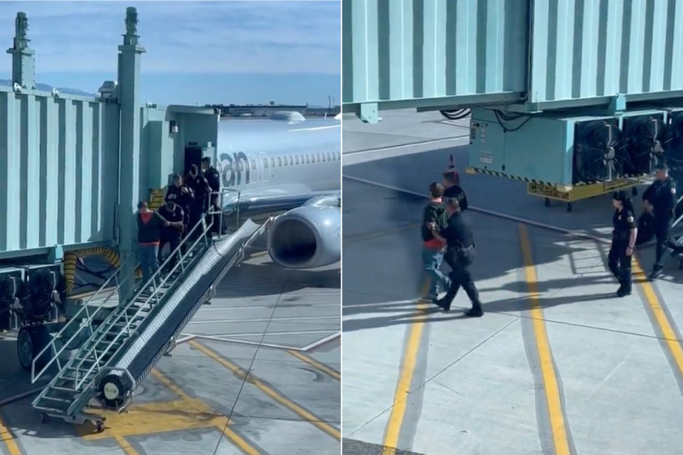 Four law enforcement officers escorted the man to the tarmac (Layzdubz/X)
