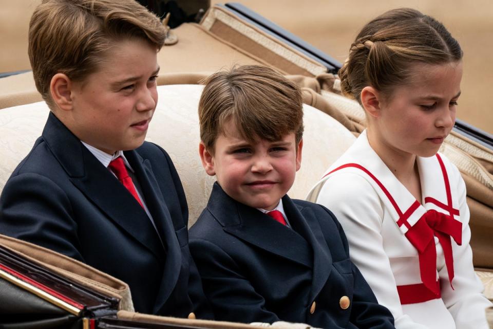 Prince George, Prince Louis and Princess Charlotte during the Trooping the Colour ceremony (PA)