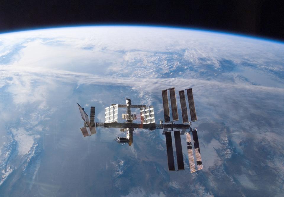 This file photo provided by NASA on February 19, 2008 shows the International Space Station as seen from the US space shuttle Atlantis on February 18, 2008.
