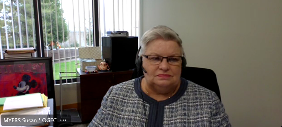 Susan Myers, a finalist to replace the retiring head of the Oregon Government Ethics Commission, during a meet and greet panel on Thursday.