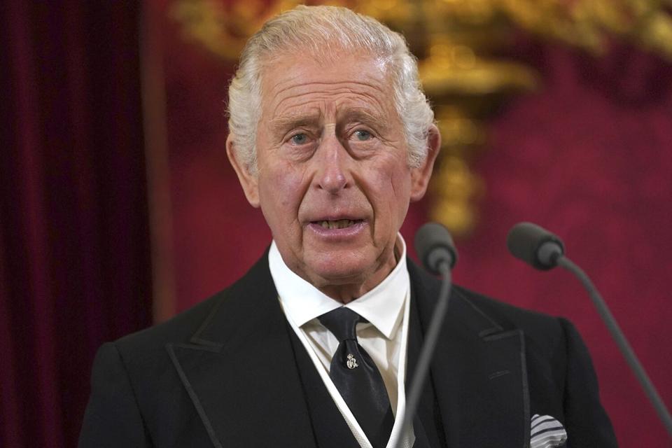 King Charles III before Privy Council members in the Throne Room during the Accession Council at St James's Palace