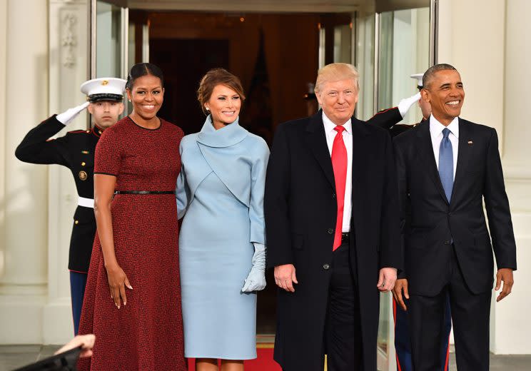 Former first lady Michelle Obama and former president Barack Obama and the current president and first lady on inauguration day 2017. (Photo: Getty Images)