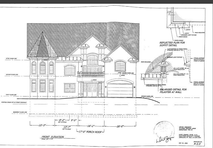 Elevation rendering of Levittown's mansion dated May 2006.