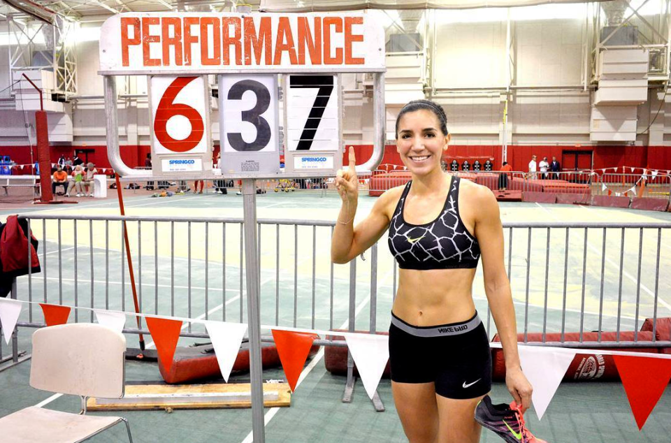 <p>“Our first competition of the indoor season, PB. 6.37 !! This is for my team and all the people who support us!!” wrote Treviño Hayek with this photo from January, 2016. (Instagram) </p>