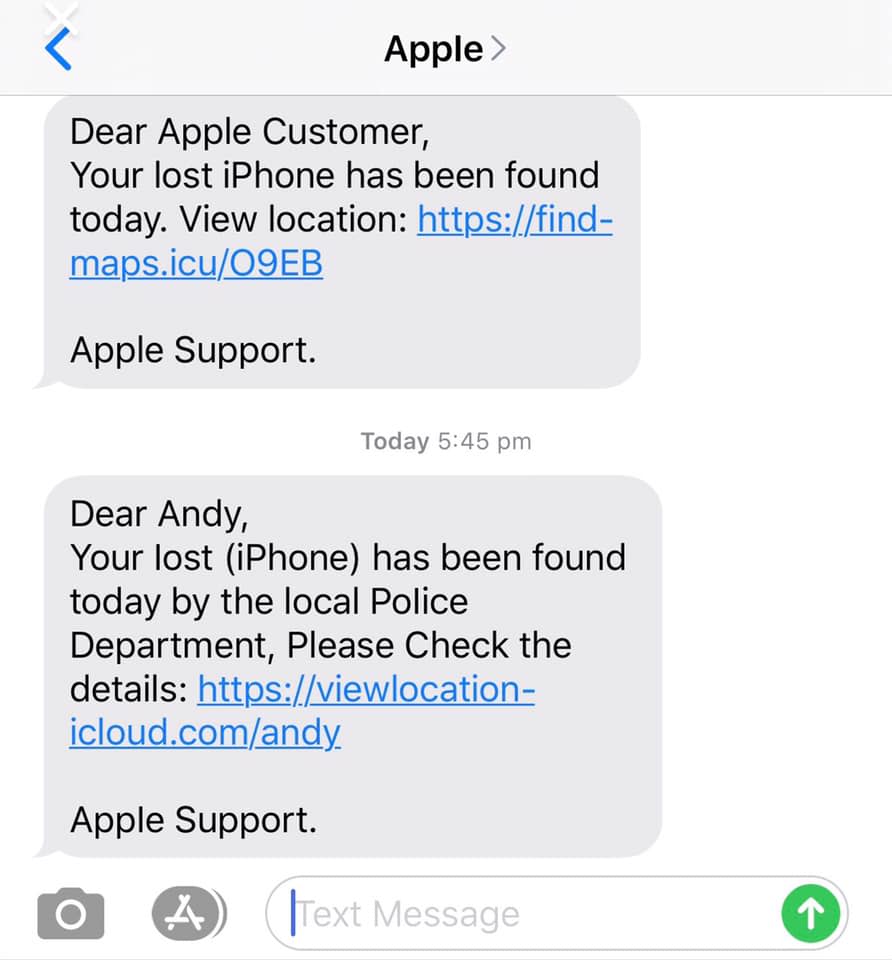 Andrew Batman received messages which appear to be legitimate, but weren’t, so the people who stole his phone could access his information. Source: Facebook/Andrew Bateman.