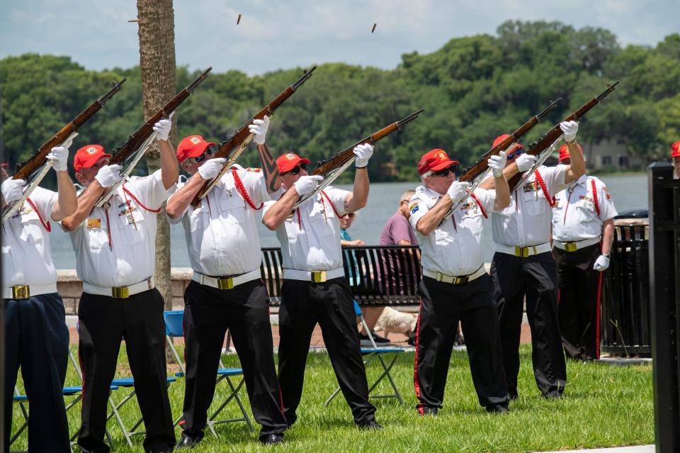 The VFW 8087 Honor Guard salutes at the 12th annual Memorial Day Service in Eustis on May 31, 2021. [Cindy Peterson/Correspondent]