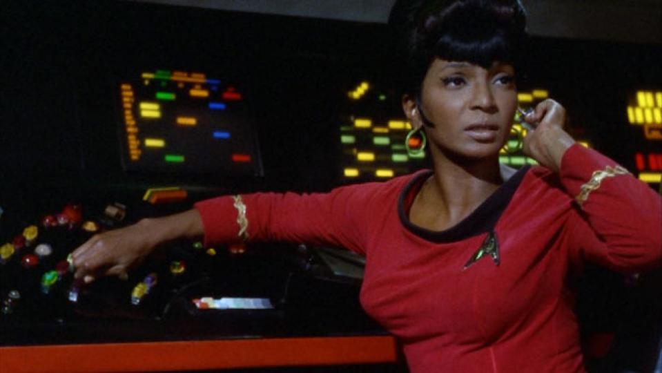 NIchelle Nichols as she appeared over fifty years ago on the original Star Trek series.