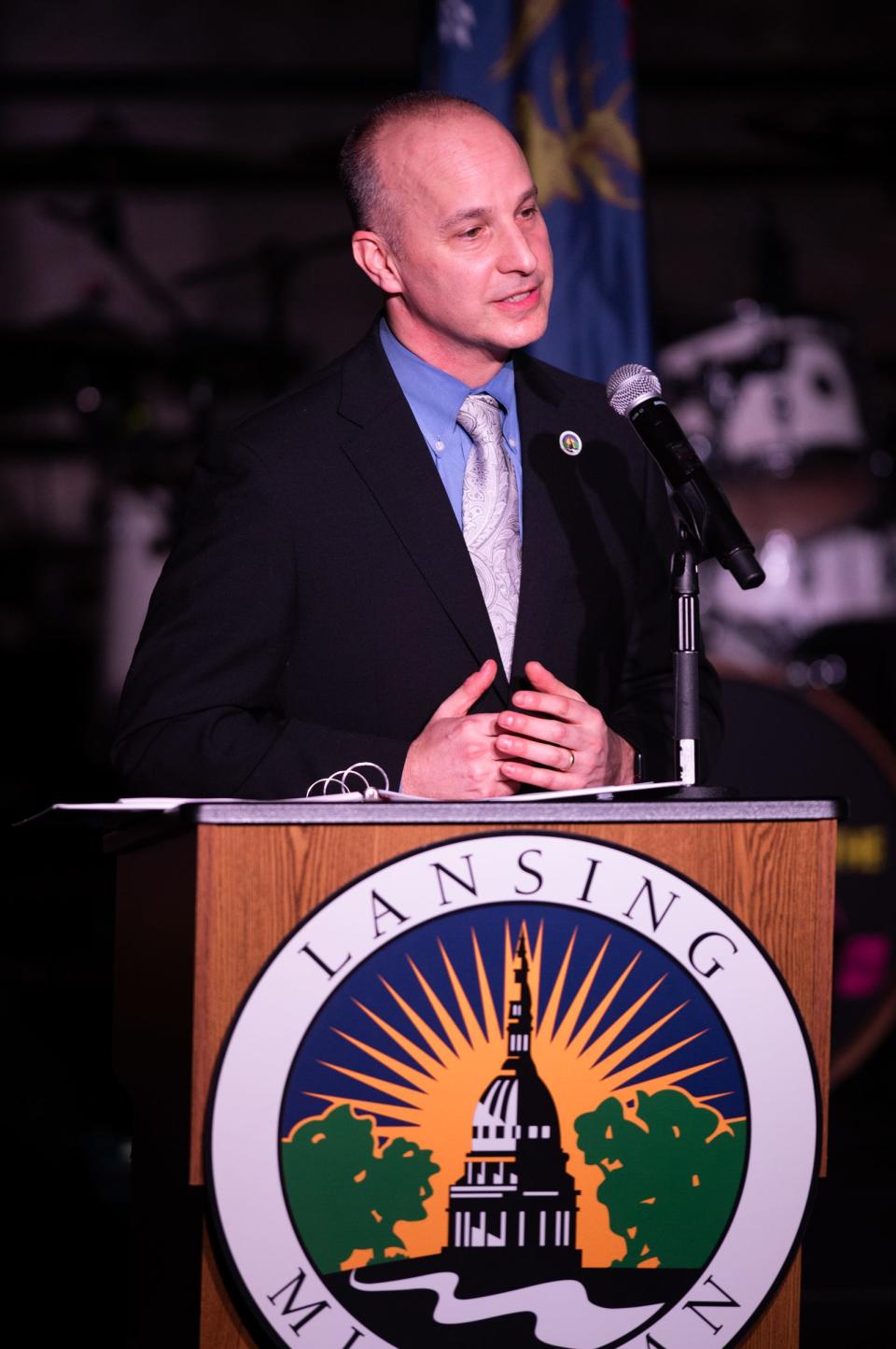 Lansing Mayor Andy Schor speaks Tuesday, March 12, 2024, during his State of the City address at Grewal Hall in downtown Lansing.