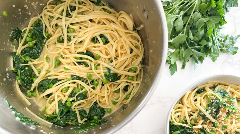 Pea And Spinach Carbonara