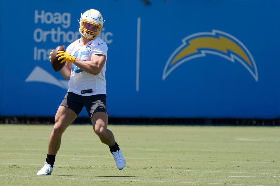 Los Angeles Chargers fullback Zander Horvath during an NFL football rookie mini camp Friday, May 13, 2022, in Costa Mesa, Calif. (AP Photo/Marcio Jose Sanchez)