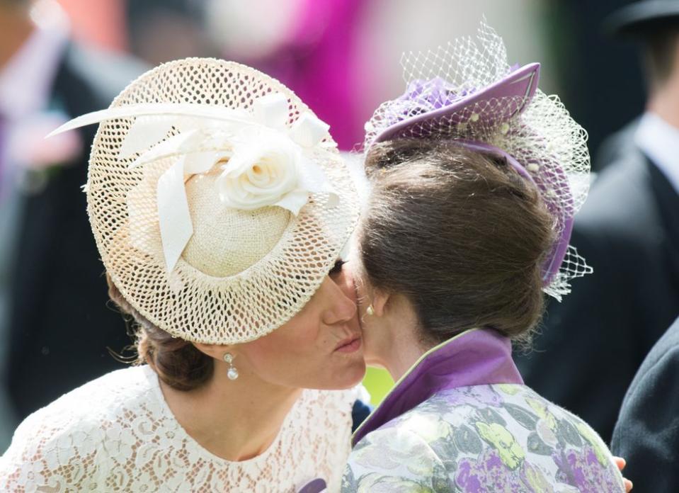 <p>Catherine, Duchess of Cambridge greets the Princess Royal on day two of the <a href="https://www.townandcountrymag.com/society/tradition/g10043681/royal-ascot-photos/" rel="nofollow noopener" target="_blank" data-ylk="slk:Royal Ascot races;elm:context_link;itc:0;sec:content-canvas" class="link ">Royal Ascot races</a>.</p>