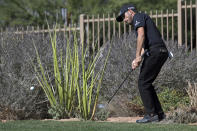 Abraham Ancer, of Mexico, watches his shot from the rough on the fifth hole during final round of the CJ Cup golf tournament, Sunday, Oct. 17, 2021, in Las Vegas. (AP Photo/David Becker)