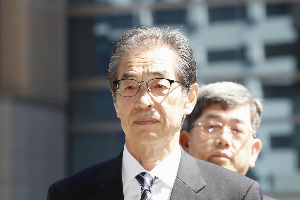 Former Tokyo Electric Power Co. (TEPCO) Vice President Ichiro Takekuro arrives at Tokyo District Court in Tokyo Thursday, Sept. 19, 2019. The court said three former TEPCO executives, Tsunehisa Katsumata, Sakae Muto and Takekuro, are not guilty of professional negligence in the 2011 Fukushima meltdowns. Thursday’s ruling marked the end of the only criminal trial in the nuclear disaster that has kept tens of thousands of residents away from their homes because of lingering radiation contamination. (Satoru Yonemaru/Kyodo News via AP)