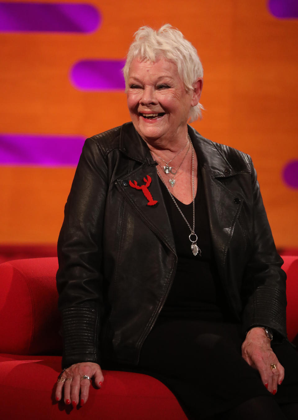 Judi Dench during the filming for the Graham Norton Show at BBC Studioworks 6 Television Centre, Wood Lane, London, to be aired on BBC One on Friday evening. (Photo by Isabel Infantes/PA Images via Getty Images)
