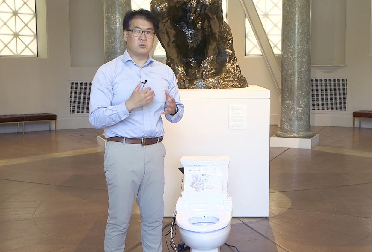 Health prize winner Seung-min Park and the Stanford toilet