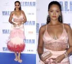 <p>Für ihren Red-Carpet-Auftritt in der Modemetropole Paris hatte sich Rihanna einen extravaganten Premieren-Look aufbewahrt. Das winzige Oberteil aus Satin mit Perlenverzierung setzte ihr üppiges Dekolleté in Szene, dazu trug RiRi einen auffälligen Federock. Das Gucci-Ensemble war nicht nur ein echter Hingucker, sondern setzte gleichzeitig die sexy Kurven der Sängerin in Szene. Zudem entschied sie sich für farblich passende Puschelsandalen von Charlotte Olympia. (Bilder: Rex Features) </p>