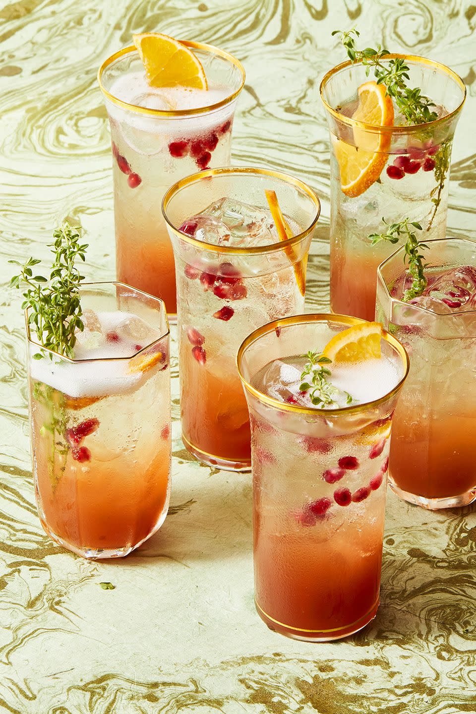 <p>This cocktail is as beautiful as it is refreshing. Plus, if you have some leftover herbs from cooking, it would make even more sense!</p><p><strong><em><a href="https://www.womansday.com/food-recipes/a34237342/pomegranate-thyme-spritz-recipe/" rel="nofollow noopener" target="_blank" data-ylk="slk:Get the Pomegranate-Thyme Spritz recipe;elm:context_link;itc:0;sec:content-canvas" class="link ">Get the Pomegranate-Thyme Spritz recipe</a>.</em></strong></p>