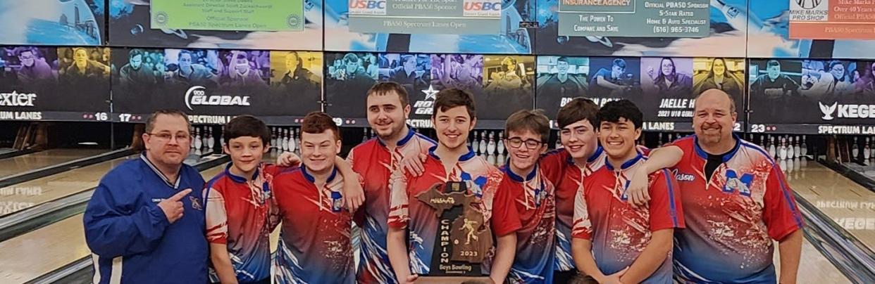 The Mason boys bowling team captured a regional title on Thursday, Feb. 23, 2023.