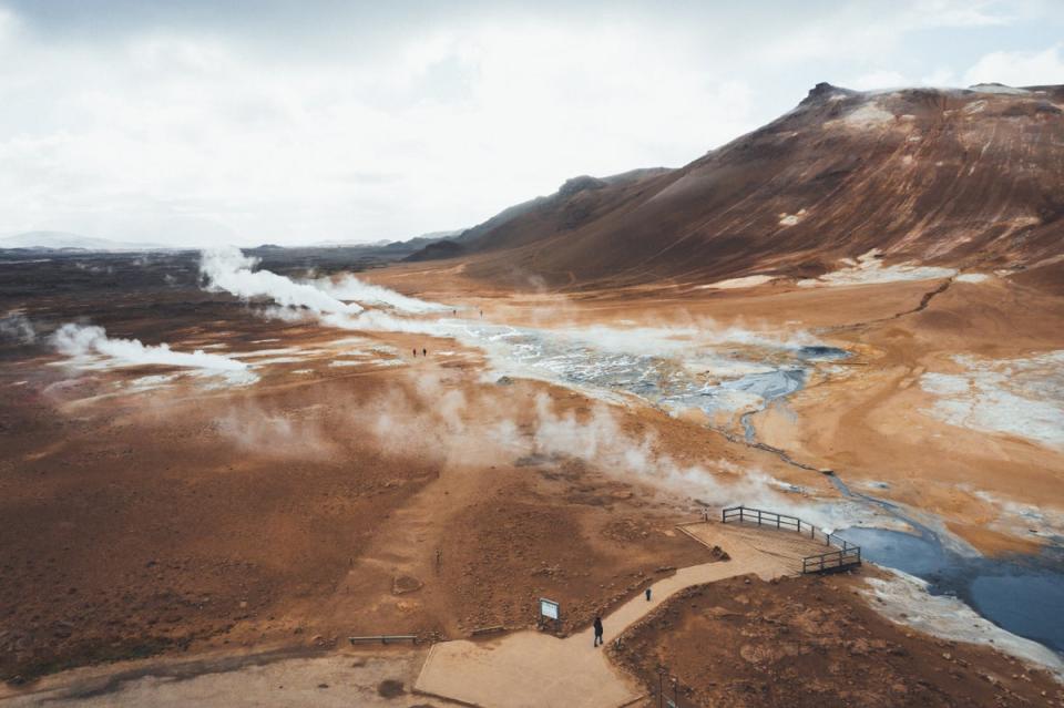 In the geothermal area of Hverir you’ll find an ochre-hued plain with bubbling mud pots (Visit North Iceland)