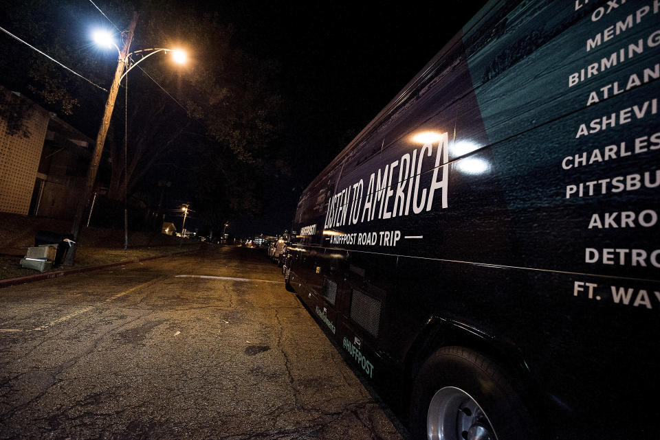 The HuffPost bus at Philander Smith College in Little Rock.