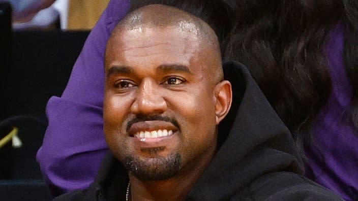 Kanye West enjoys an NBA game between the Washington Wizards and the Los Angeles Lakers at Crypto.com Arena last month in Los Angeles. (Photo: Ronald Martinez/Getty Images)
