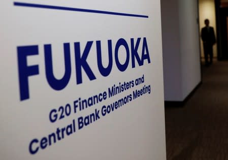 A man is seen at the venue for G20 Finance Ministers and Central Bank Governors Meeting in Fukuoka