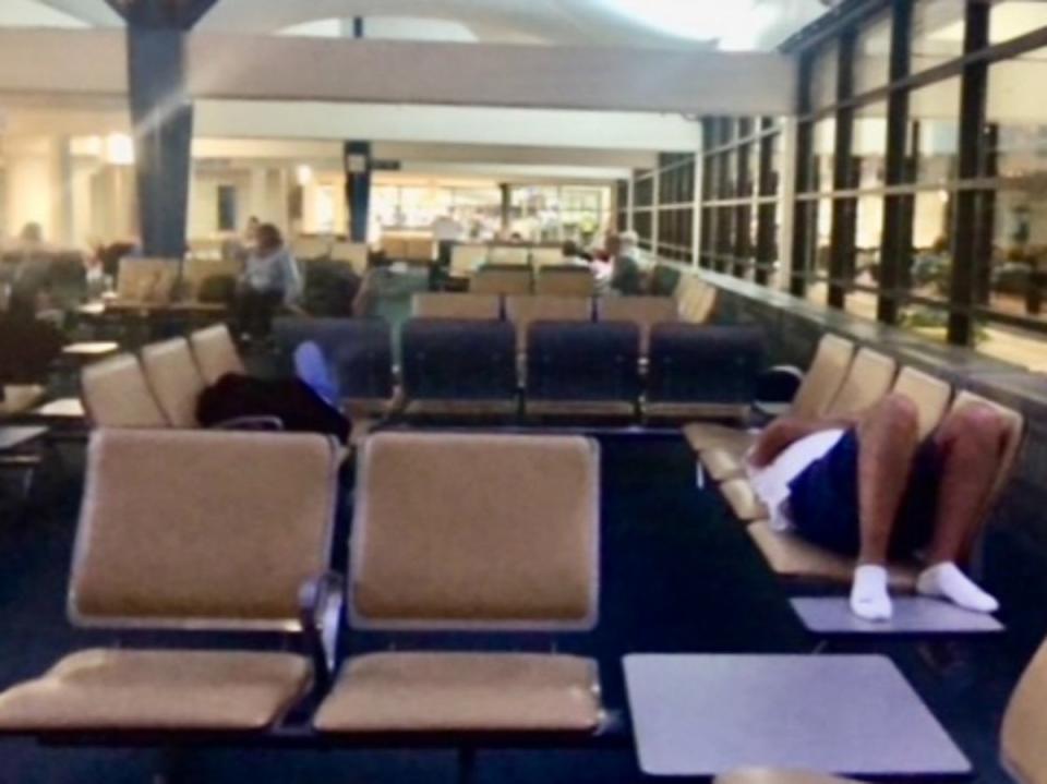 Night moves: Barbados airport lounge, where Tui passengers were stranded overnight (Mark Pantlin)