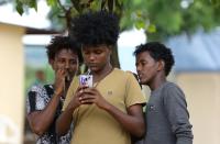 Asylum-seekers who arrived from Libya, are seen at the United Nations emergency transit centre in Gashora