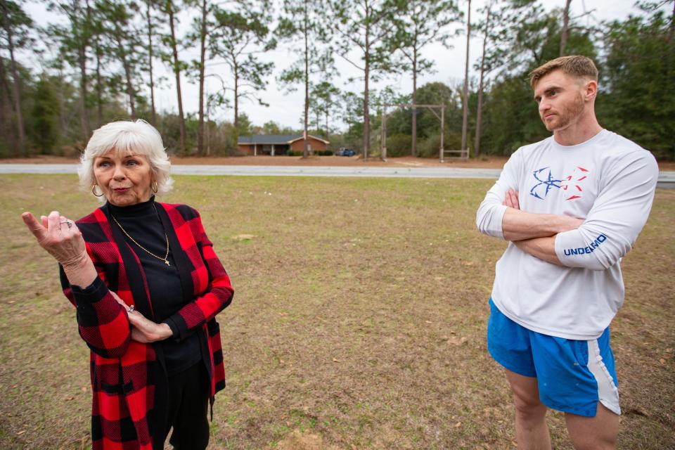 Neighbors Penny Reynolds and Ashton Cato discuss their opposition to the monkey breeding facility to be built just a few hundred feet from their properties.