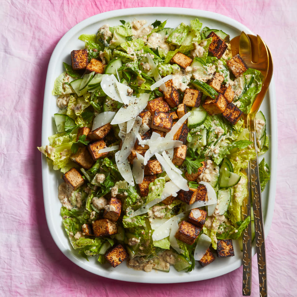 Caesar Salad with Cashew Dressing & Tofu "Croutons"